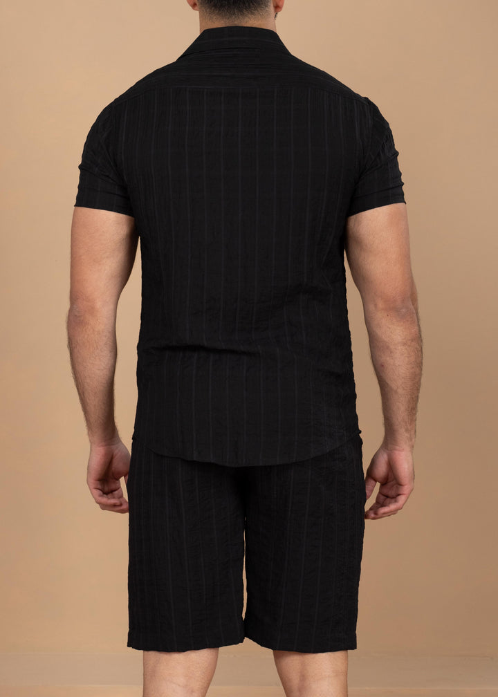 Crinkled Cotton-Linen Shirt & Shorts Set