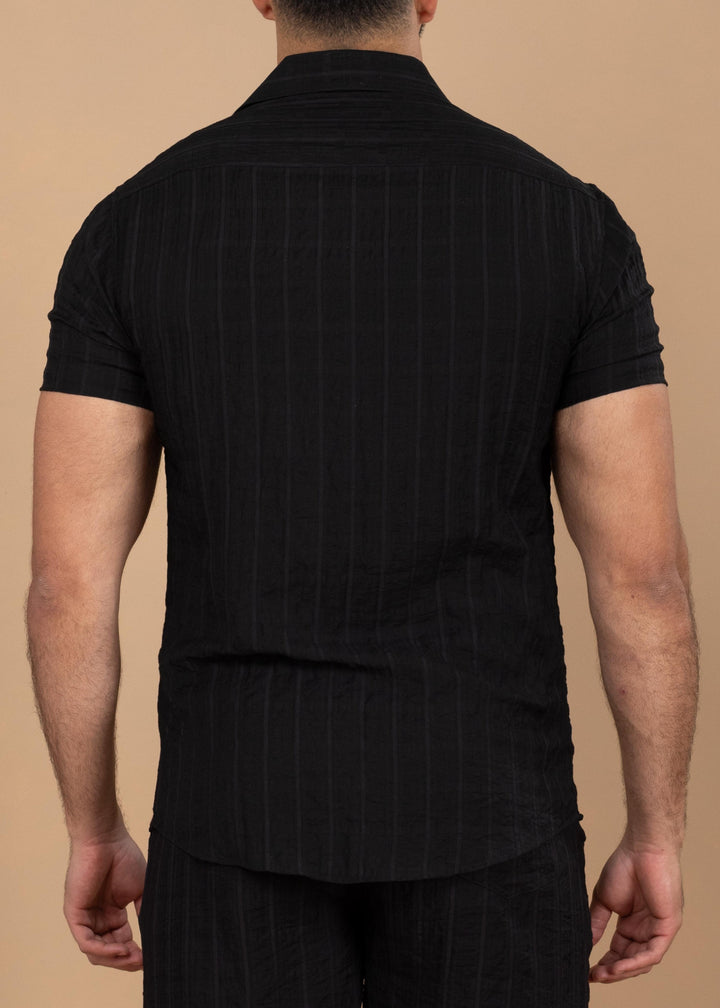 Crinkled Cotton-Linen Short Sleeve Shirt