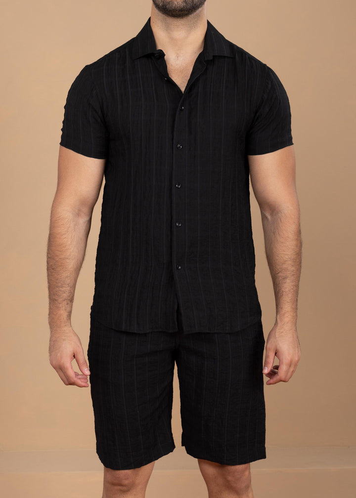 Crinkled Cotton-Linen Shirt & Shorts Set