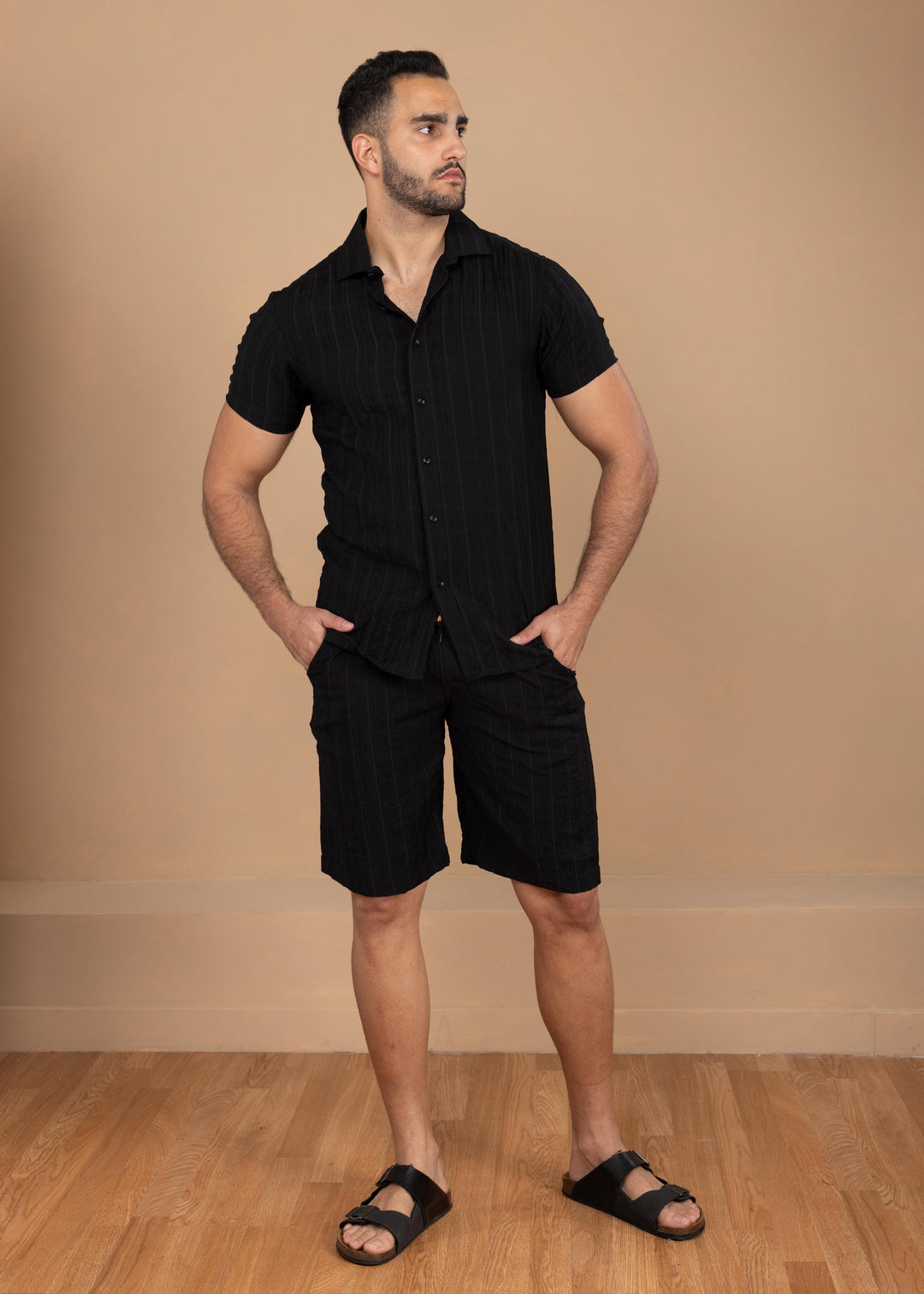 Crinkled Cotton-Linen Shirt & Shorts Set