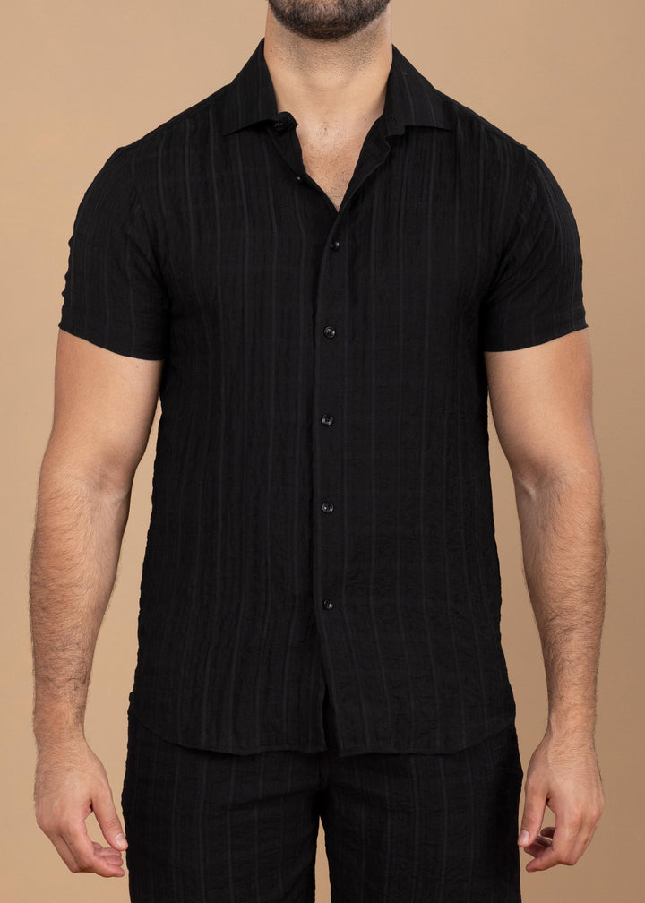 Crinkled Cotton-Linen Short Sleeve Shirt