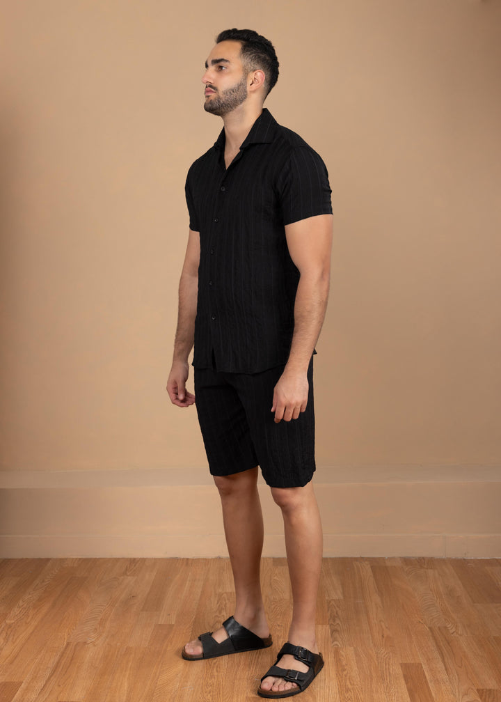 Crinkled Cotton-Linen Short Sleeve Shirt