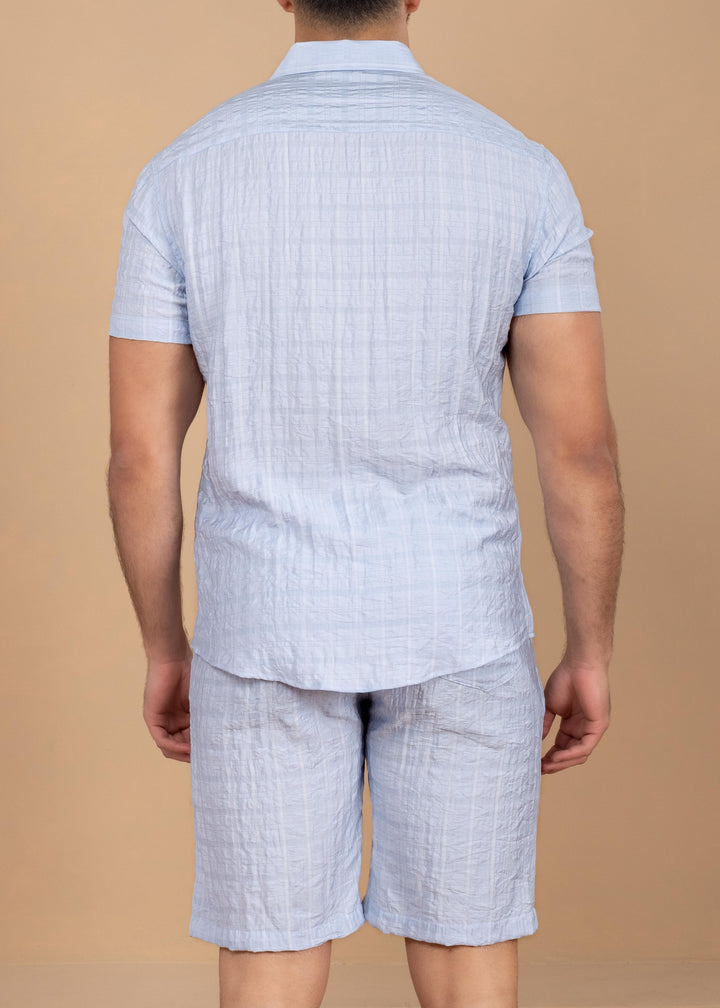 Crinkled Cotton-Linen Shirt & Shorts Set