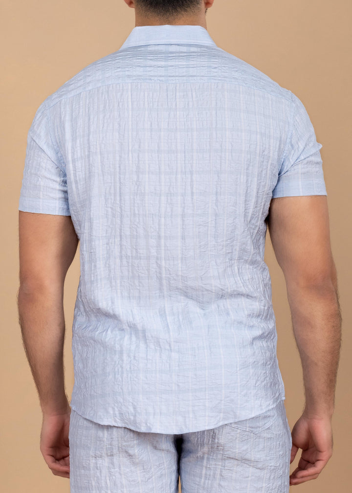 Crinkled Cotton-Linen Short Sleeve Shirt
