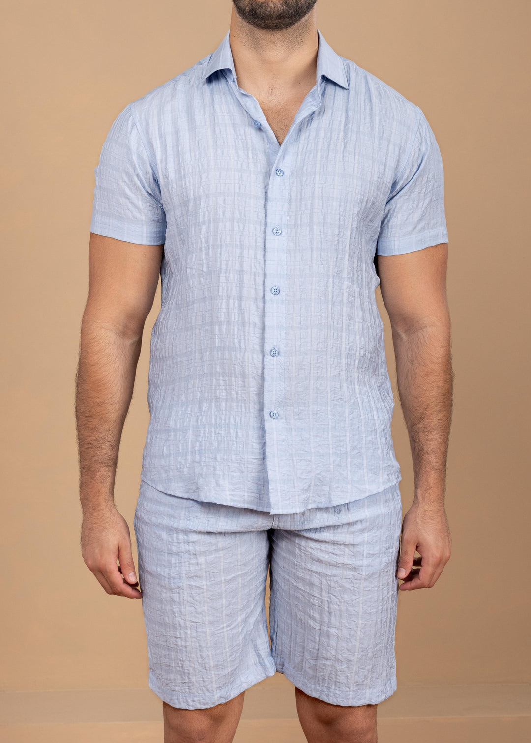 Crinkled Cotton-Linen Shirt & Shorts Set