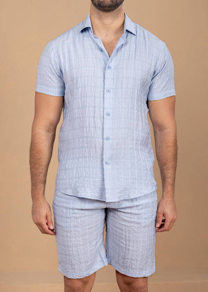 Crinkled Cotton-Linen Shirt & Shorts Set