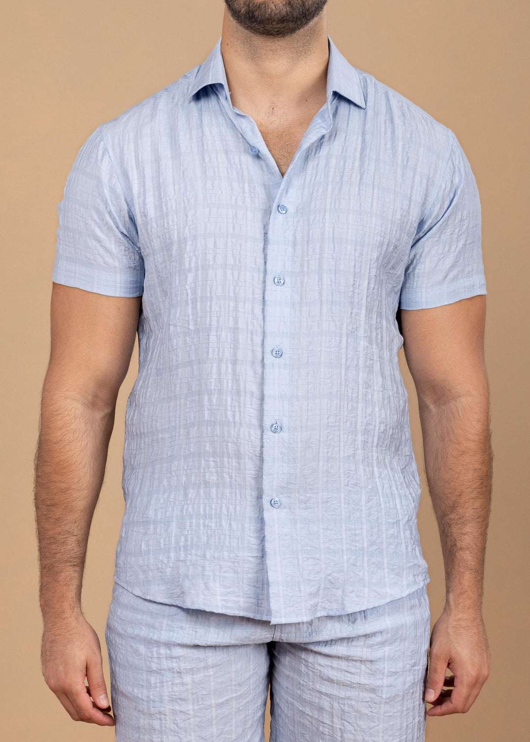 Crinkled Cotton-Linen Short Sleeve Shirt