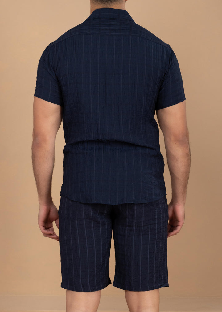 Crinkled Cotton-Linen Shirt & Shorts Set
