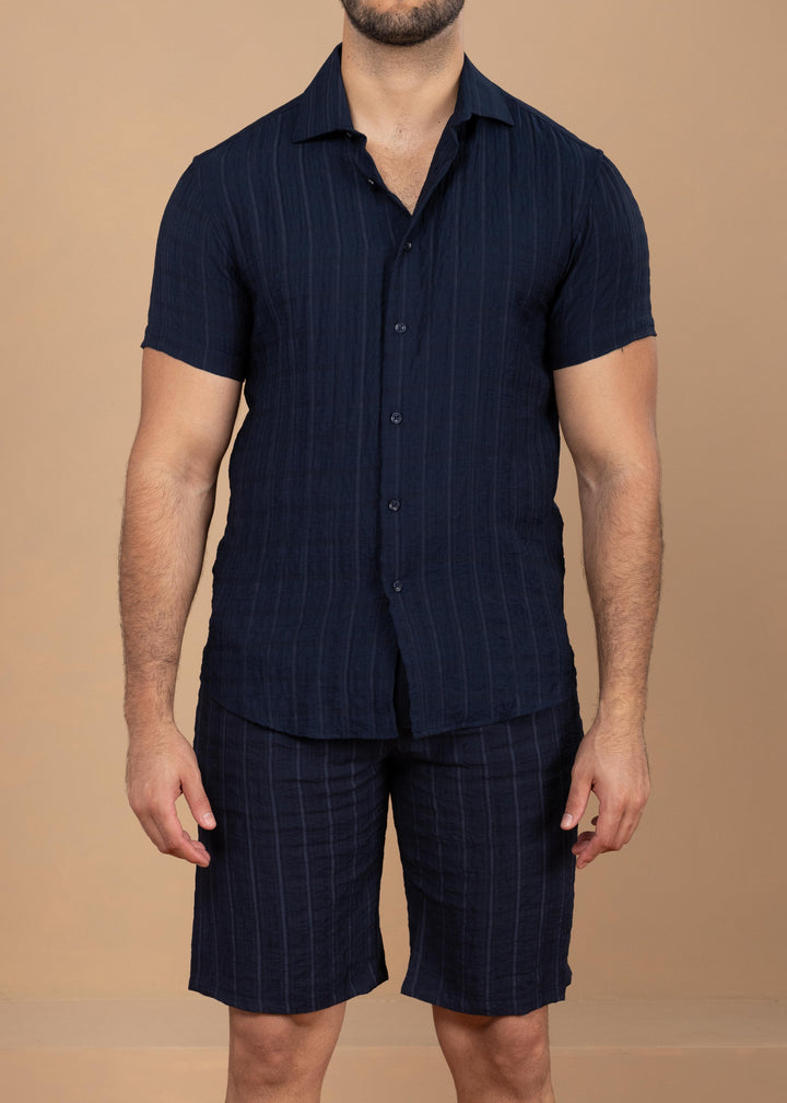 Crinkled Cotton-Linen Shirt & Shorts Set