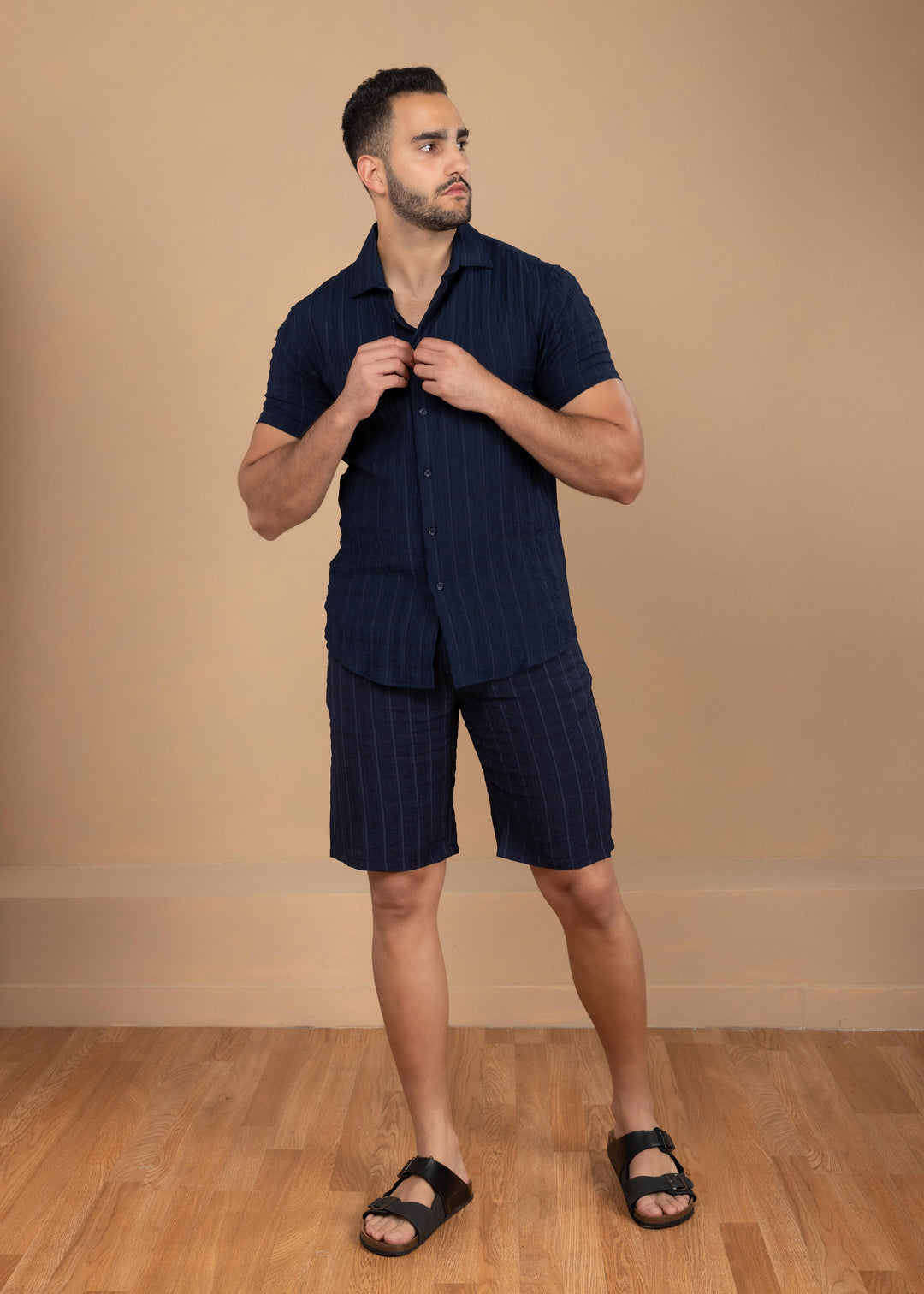 Crinkled Cotton-Linen Drawstring Shorts