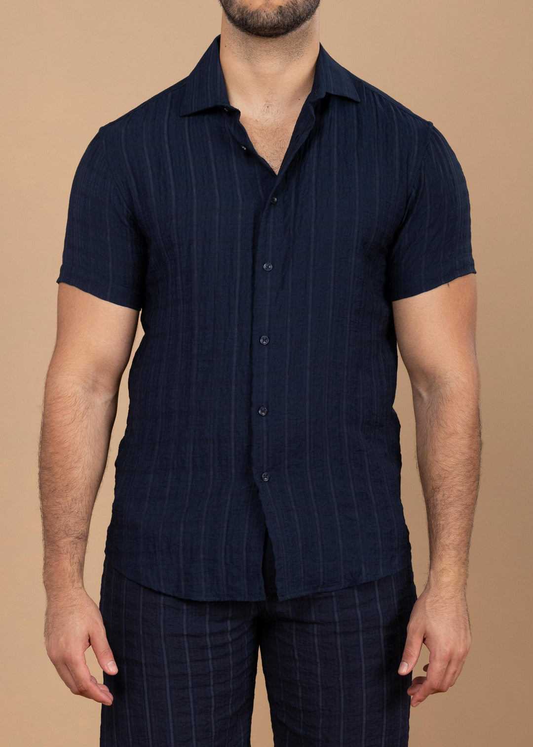 Crinkled Cotton-Linen Short Sleeve Shirt