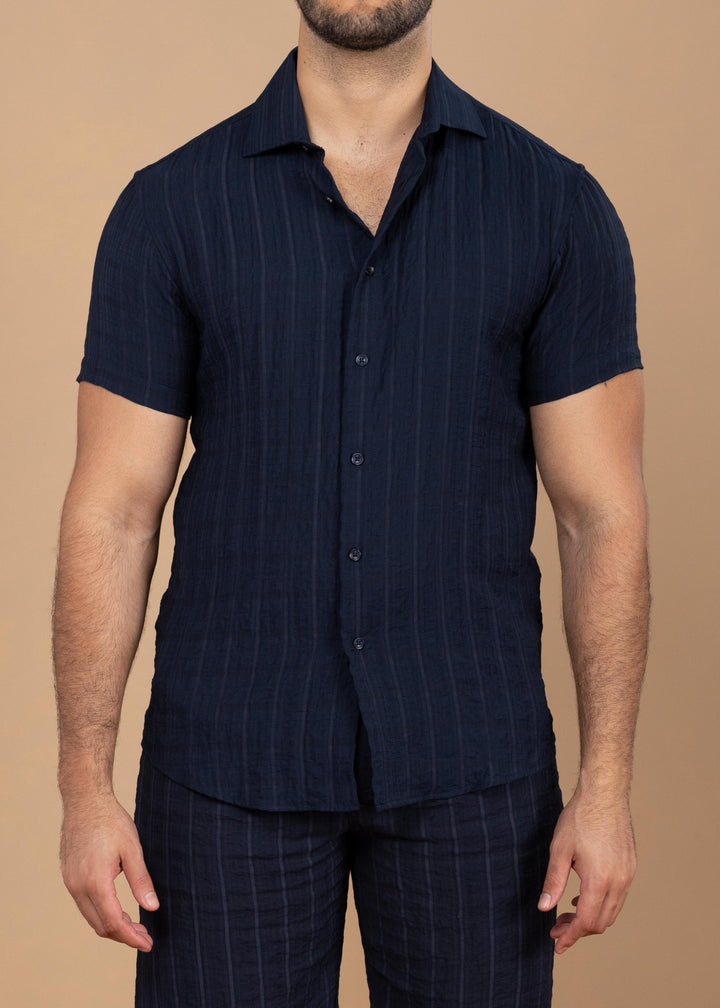 Crinkled Cotton-Linen Short Sleeve Shirt
