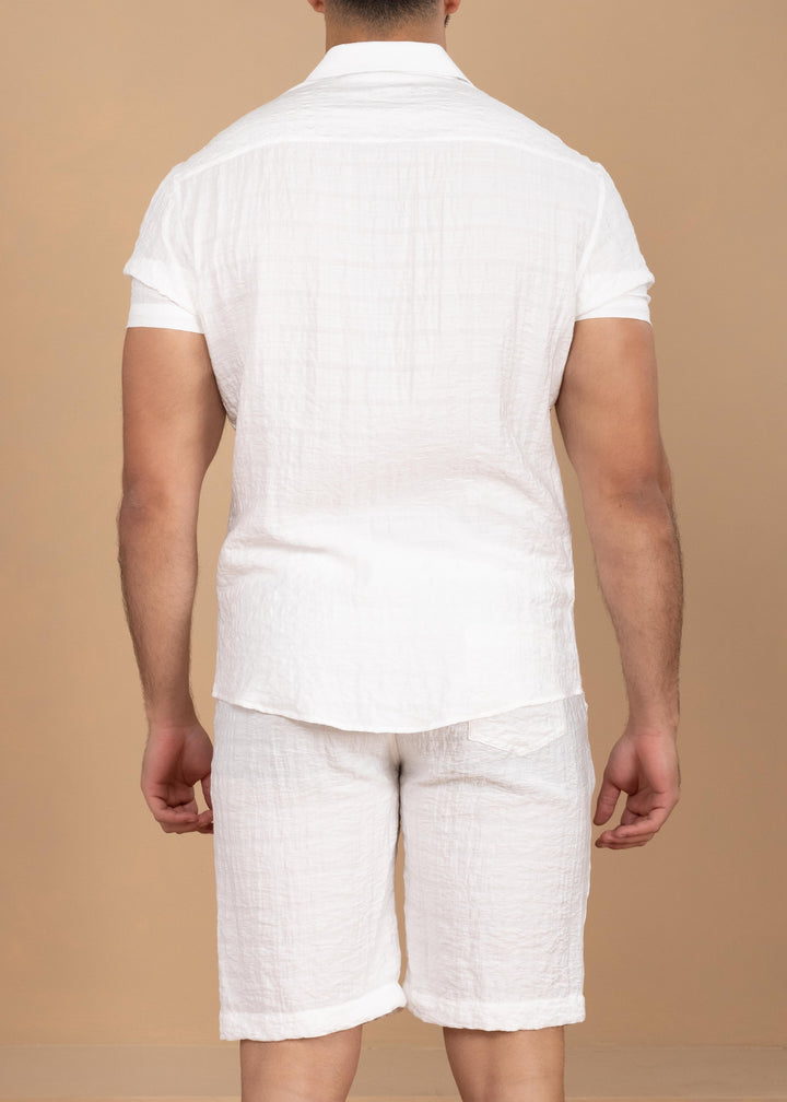 Crinkled Cotton-Linen Shirt & Shorts Set
