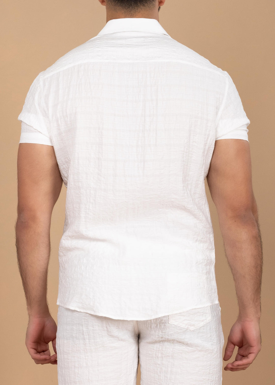 Crinkled Cotton-Linen Short Sleeve Shirt
