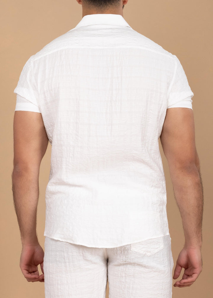 Crinkled Cotton-Linen Short Sleeve Shirt