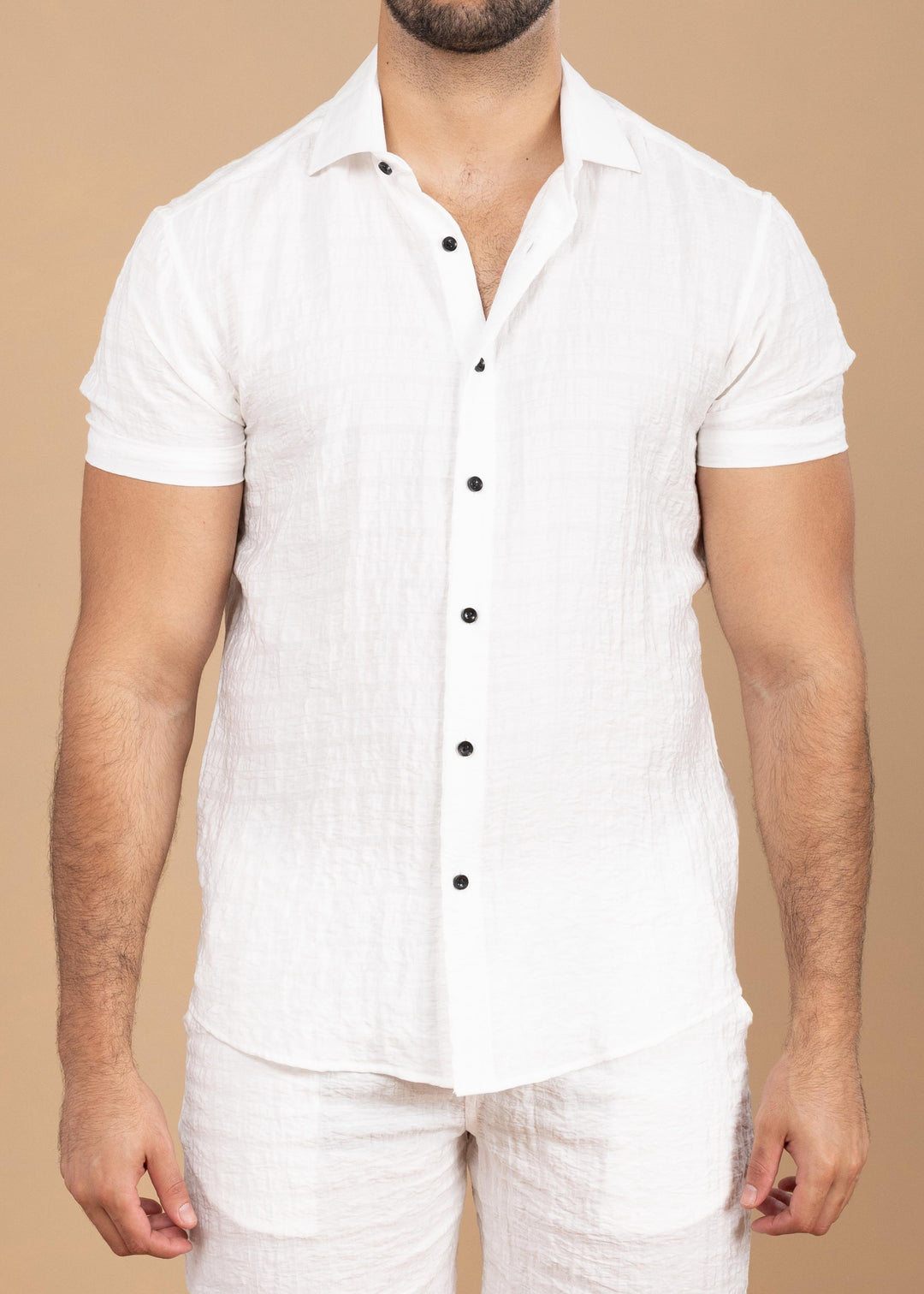 Crinkled Cotton-Linen Short Sleeve Shirt