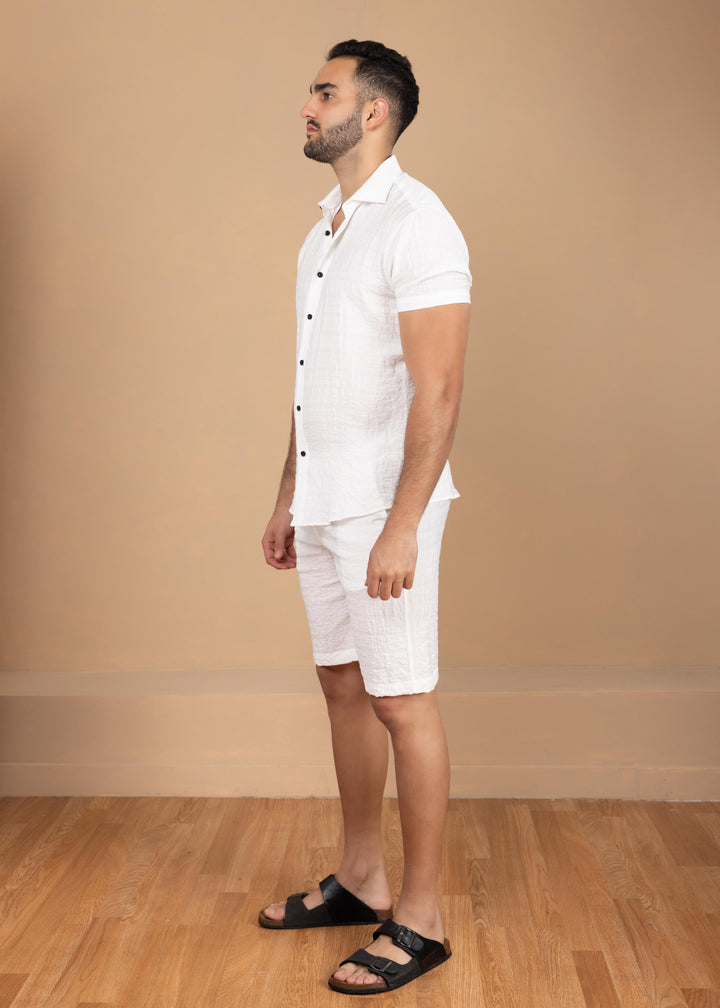 Crinkled Cotton-Linen Shirt & Shorts Set