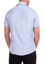 Linen Crinkle Texture Button Up Short Sleeve Dress Shirt