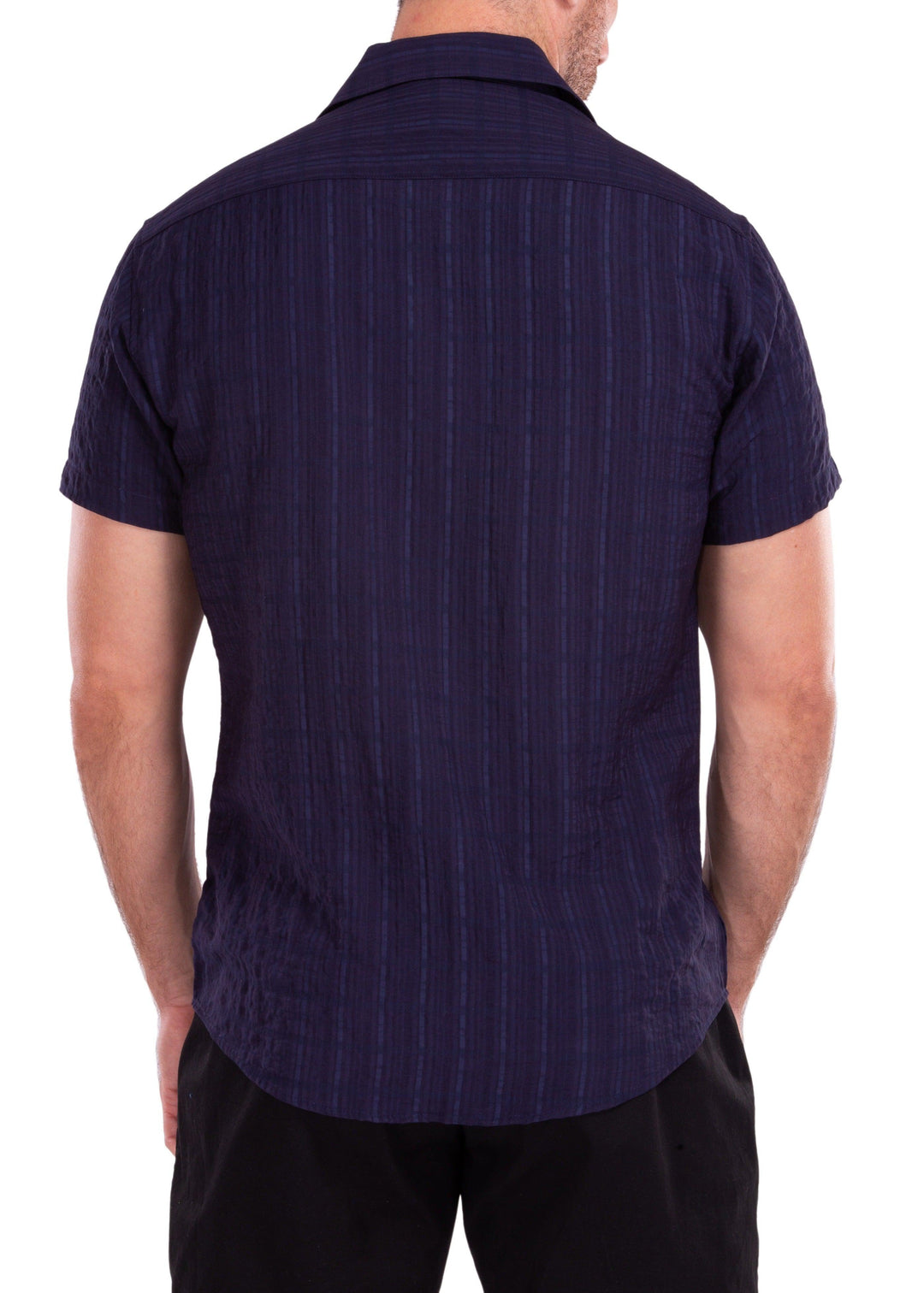 Linen Crinkle Texture Button Up Short Sleeve Dress Shirt