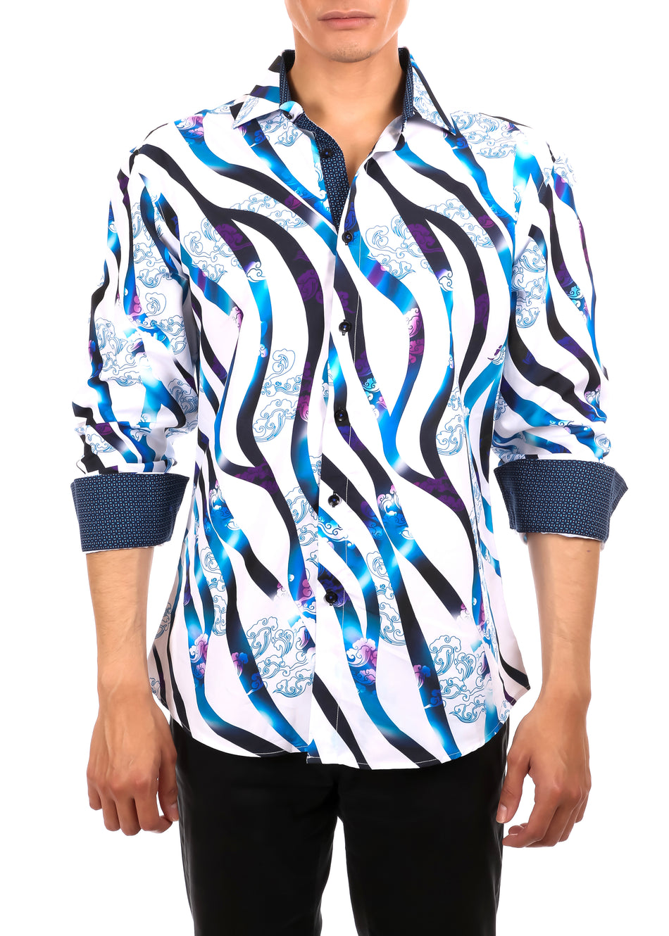 Men's Neon Zebra Button Up Long Sleeve Dress Shirt