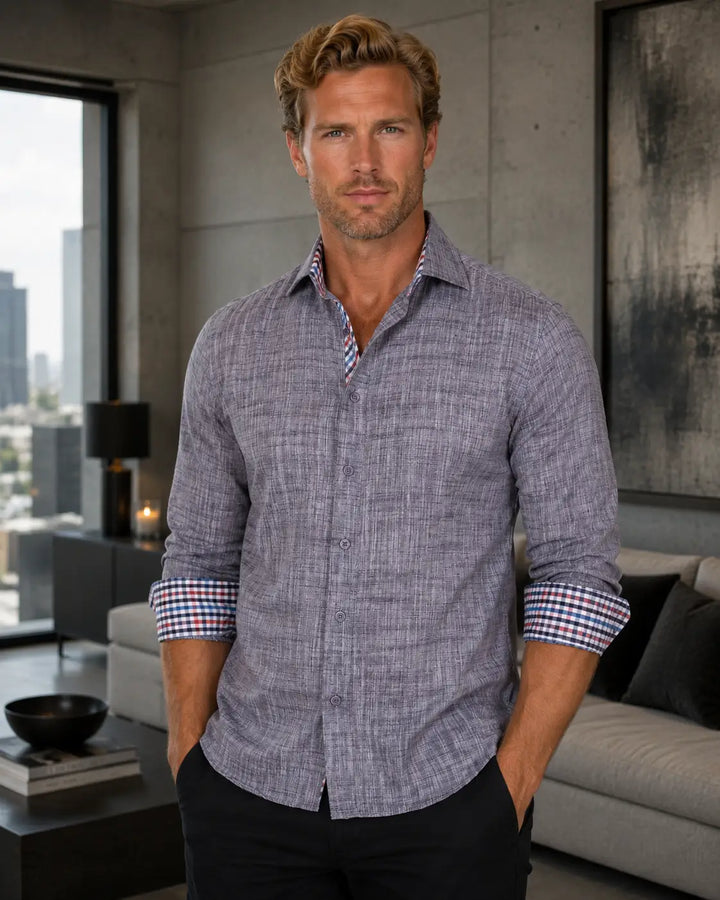 Men's Essentials Classic Solid Black Linen Long Sleeve