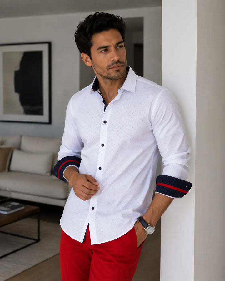 Men's White Button Up Long Sleeve Dress Shirt