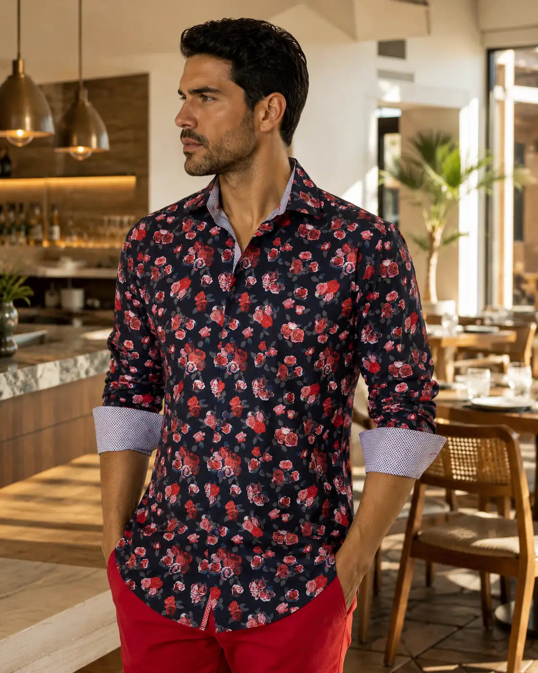 BESPOKE - Mens NAVY Button Up Long Sleeve Dress Shirt - Modern Fit