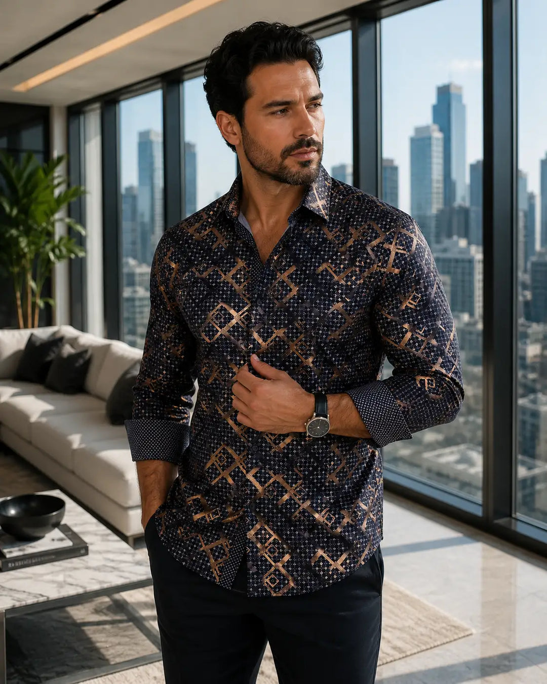212290 - Men's Black Button Up Long Sleeve Dress Shirt