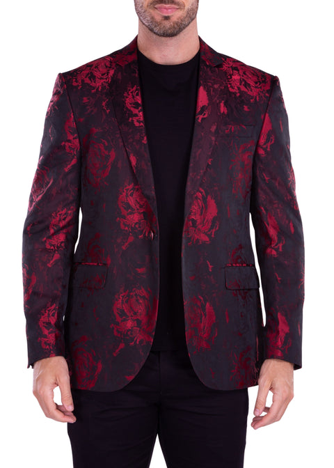 Brocade Jacquard Floral Satin Evening Jacket Red