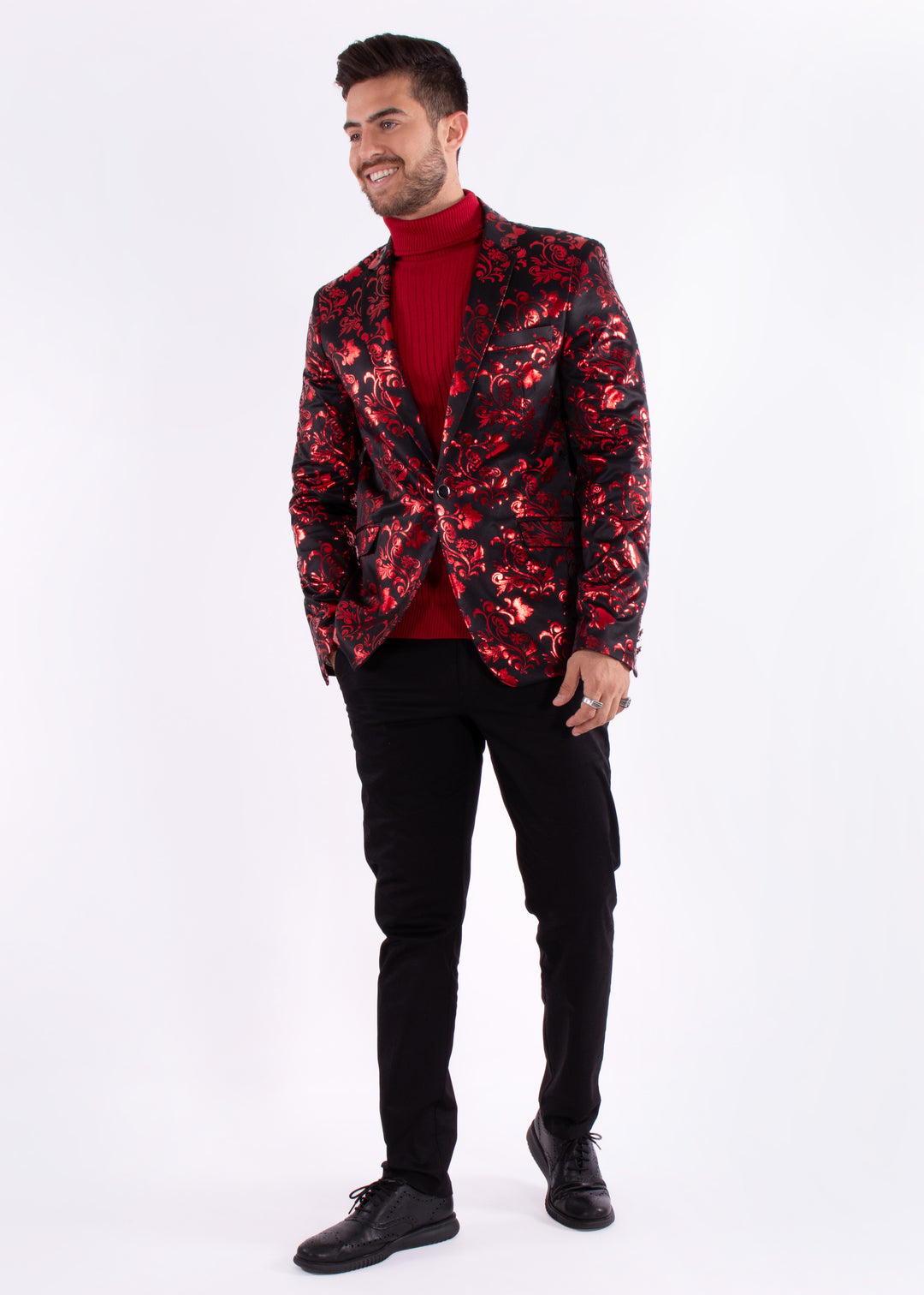 Red Metallic Cherry Blossom Evening Blazer