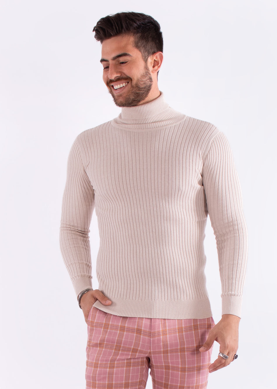 Ribbed Turtleneck Sweater Beige
