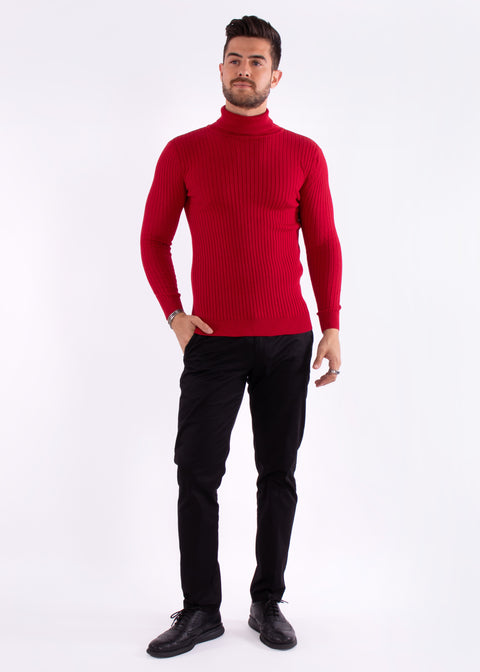 Ribbed Turtleneck Sweater Red