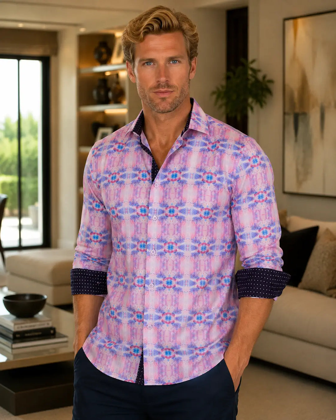 Pink Button Up Long Sleeve Dress Shirt