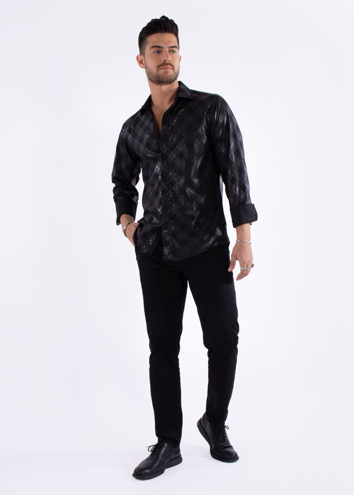 Metallic Criss-Cross Pattern Dress Shirt