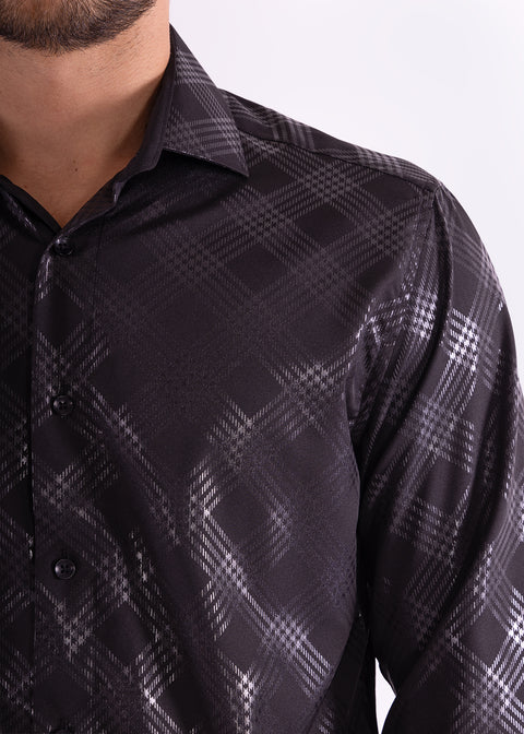 Metallic Criss-Cross Pattern Dress Shirt