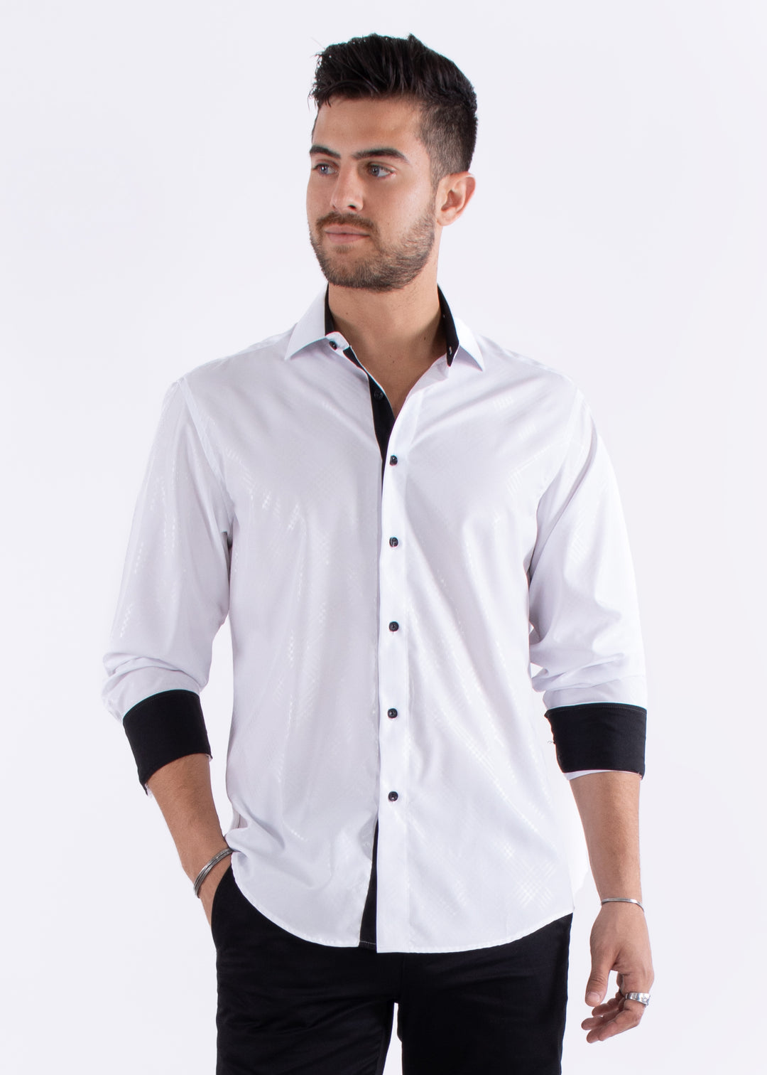 Metallic Criss-Cross Pattern Dress Shirt Black / LG Metallic Criss-Cross Pattern Dress Shirt Black / LG
