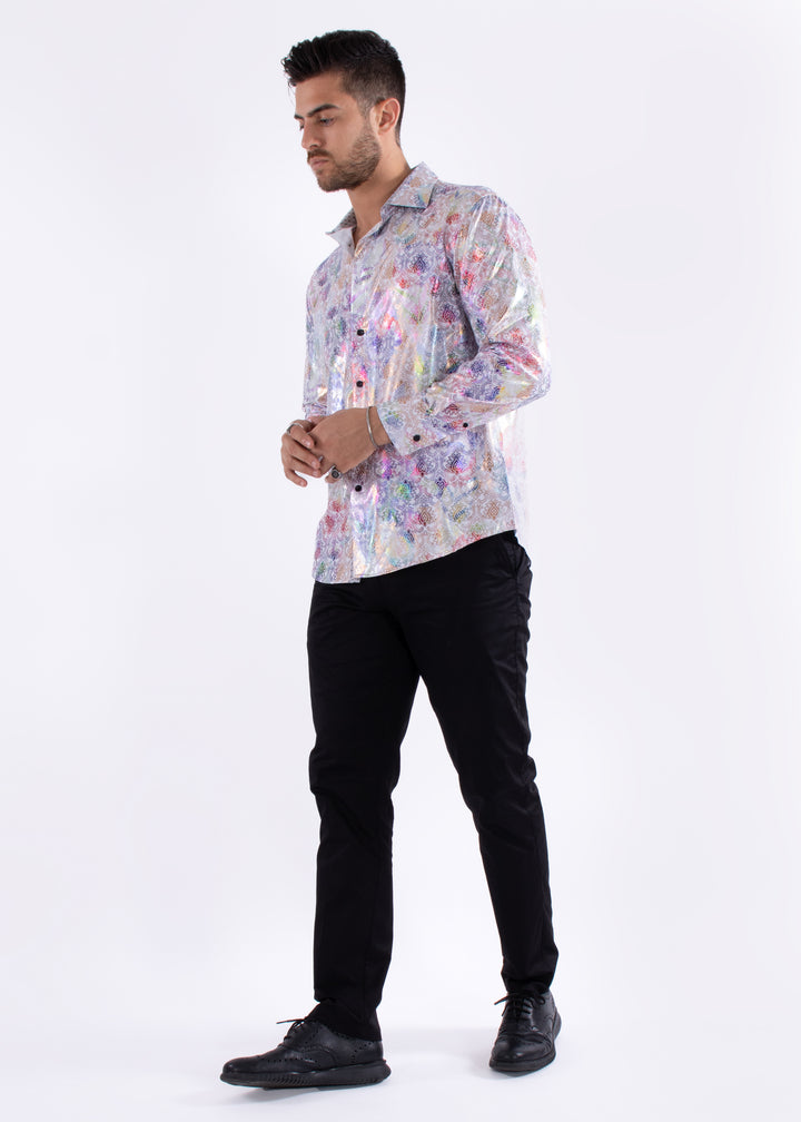 Iridescent Rainbow Fleur Long Sleeve Dress Shirt
