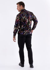 Multicolor Velvet Paisley Long Sleeve Dress Shirt Black