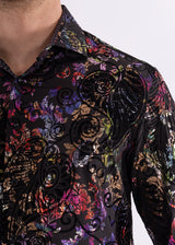 Multicolor Velvet Paisley Long Sleeve Dress Shirt Black