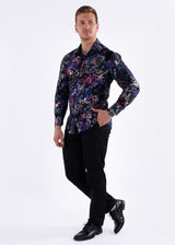 Multicolor Velvet Paisley Long Sleeve Dress Shirt Navy