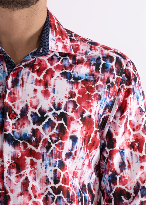 Multicolor Cracked Pattern Long Sleeve Dress Shirt