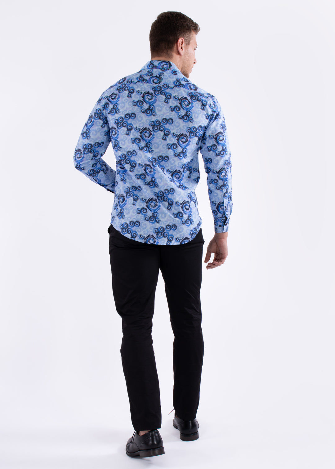 BLUE Multicolor Spirals Long Sleeve Dress Shirt BLUE / XL