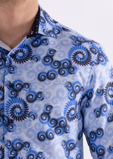 Blue Multicolor Spirals Long Sleeve Dress Shirt