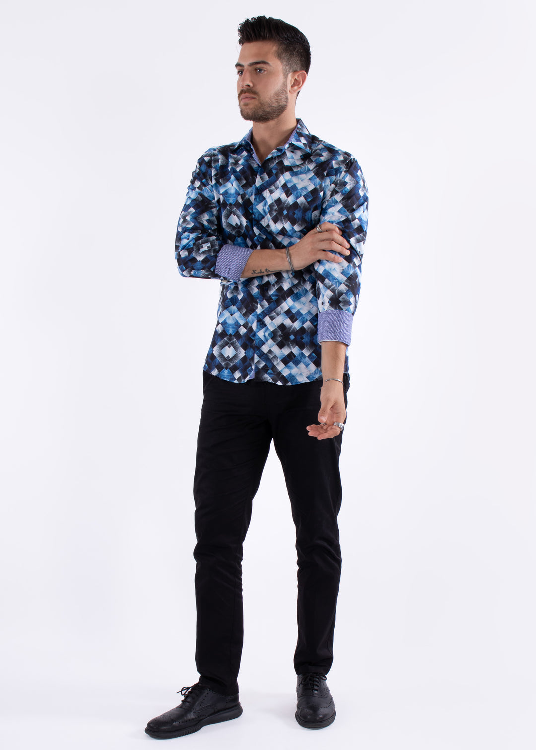Mirrored Glass Effect Long Sleeve Dress Shirt