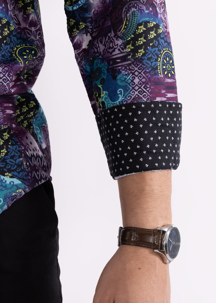 Arcade Print Purple Long Sleeve Dress Shirt