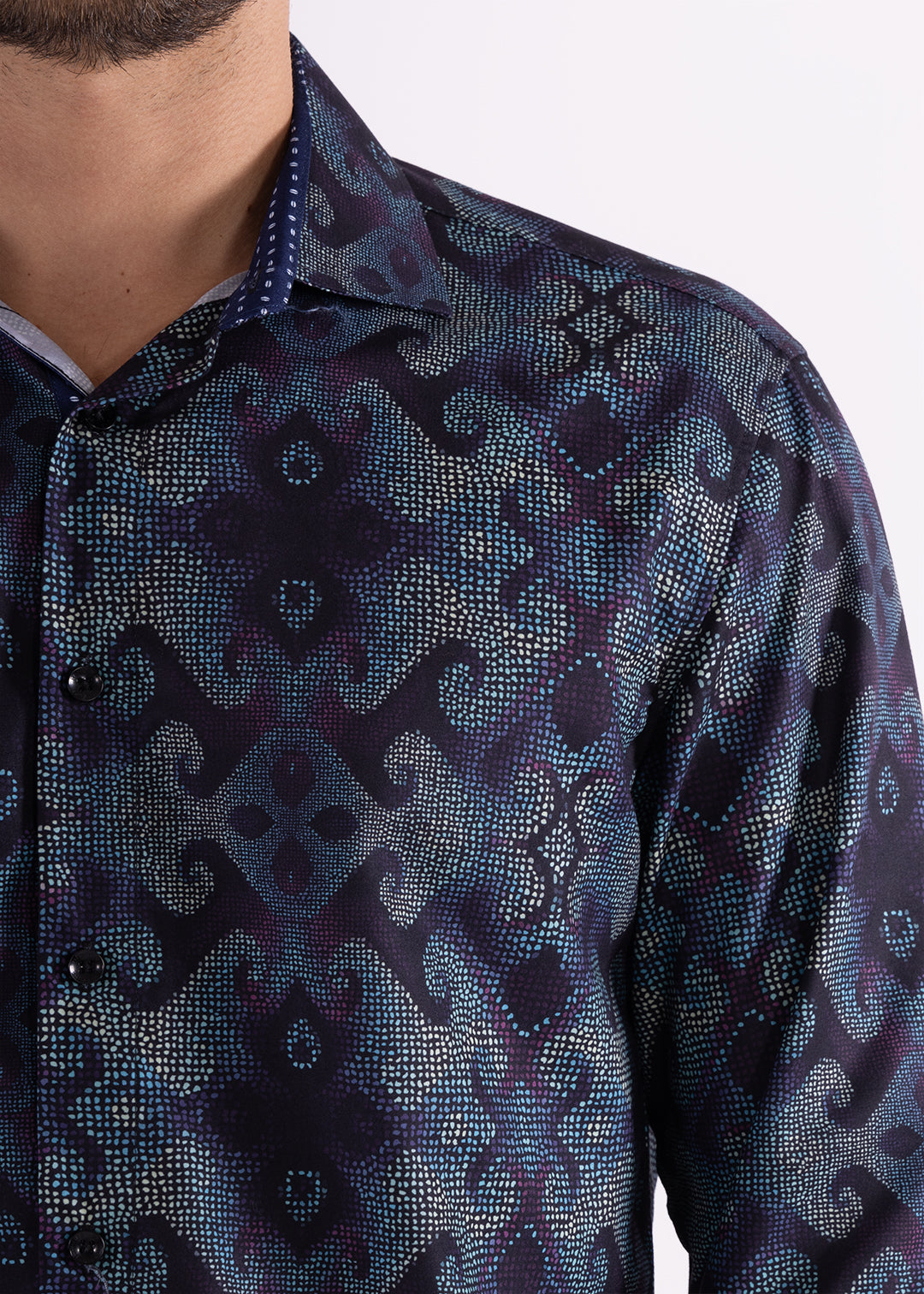 Navy & Green Patterned Long Sleeve Dress Shirt Black / 3X Navy & Green Patterned Long Sleeve Dress Shirt Black / 3X