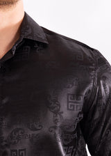 Greek Key Long Sleeve Dress Shirt Black Shine
