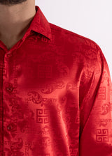 Greek Key Long Sleeve Dress Shirt Red Shine