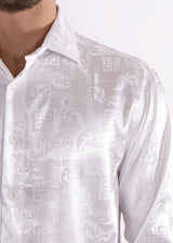 Greek Key Long Sleeve Dress Shirt White Shine