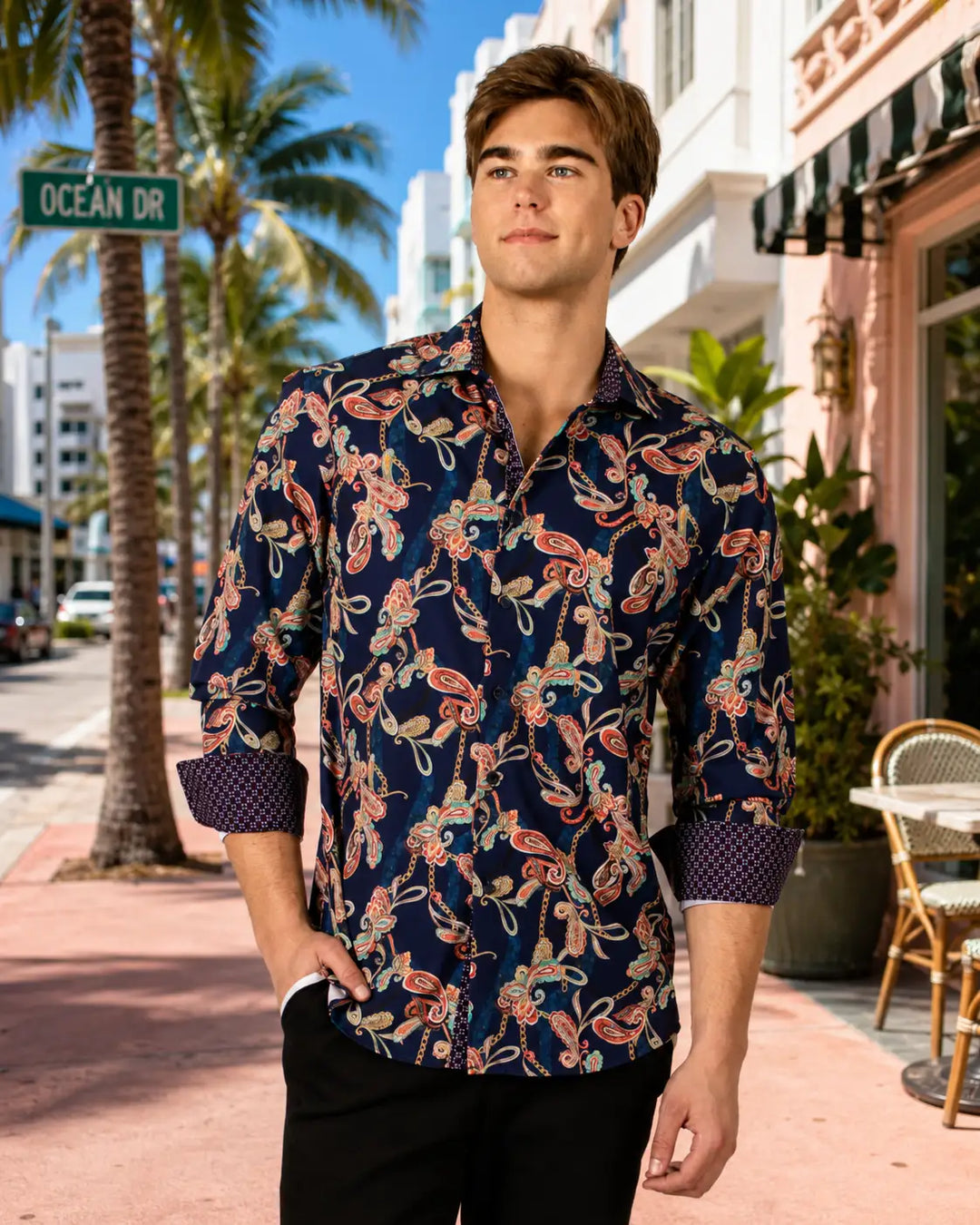 Navy Button Up Long Sleeve Dress Shirt